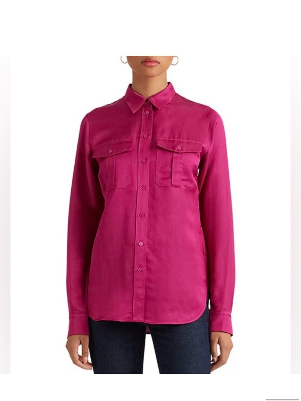 Ralph Lauren Fuchsia  Button-Up Satin Blouse